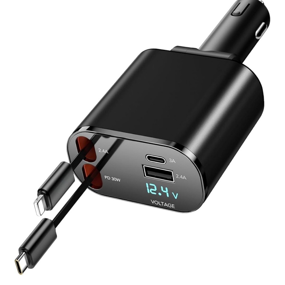 Fast Charging Car Charger with USB-C and USB Ports - Black